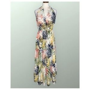 Stella & Julie Green Multicolor Tropical Palm Leaves Sleeveless Maxi Dress 8